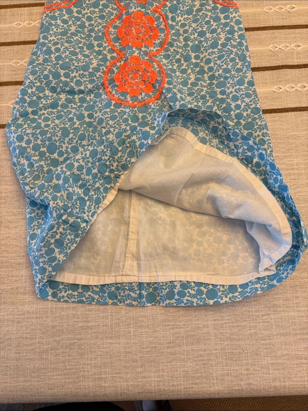 Mini Boden Blue Floral Dress with Coral Embroidery
